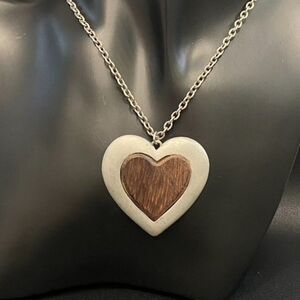 Vintage Park Lane Wood and Metal Heart Pendant Necklace